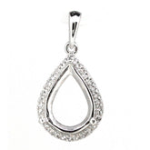 Sterling Silver Semi Mount Pendant Setting Pear PE 12x8mm W/ White Topaz - Syzjewelry